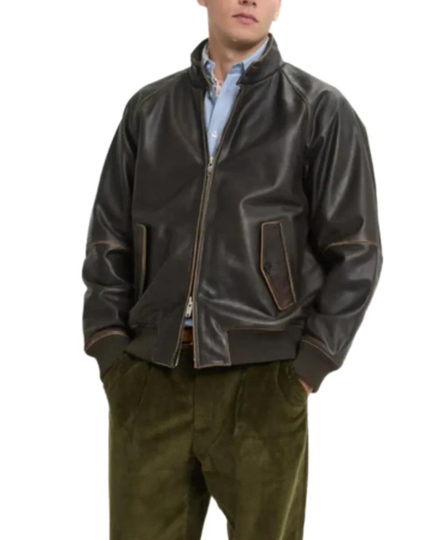 G9 Faded Black Bomber Leather Jacket 6 G9 Faded Black Bomber Leather Jacket Front - Trendy Leather Jackets