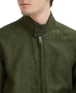 G9 Green Linen Jacket Closeup - Trendy Leather Jackets