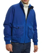 G9 Waxed Blue Bomber Jacket Front - Trendy Leather Jackets