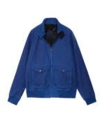 G9 Waxed Blue Bomber Jacket Front View - Trendy Leather Jackets