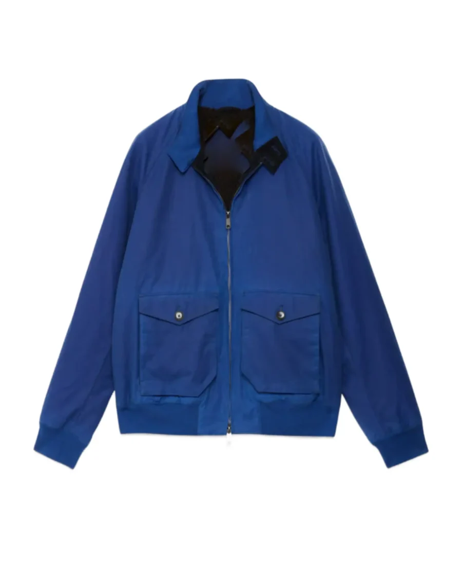 G9 Waxed Blue Bomber Jacket Front View - Trendy Leather Jackets