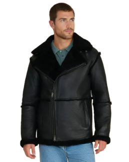 George Black Shearling Leather Jacket - Trendy Leather Jackets