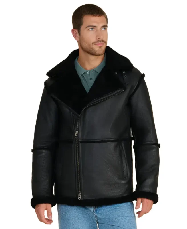 George Black Shearling Leather Jacket - Trendy Leather Jackets