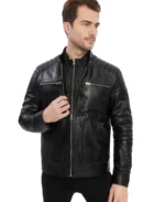 Henry Black Biker Leather Jacket Front - Trendy Leather Jackets