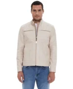 Henry Patterned Cream Leather Jacket - Trendy Leather Jackets
