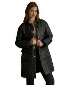 Women's Quilted Black Leather Coat