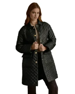 Women's Quilted Black Leather Coat