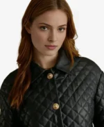 Women's Quilted Black Leather Coat