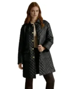Women's Quilted Black Leather Coat