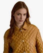 Women's Quilted Brown Leather Coat