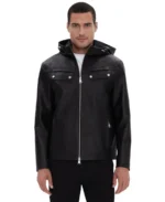 Black Men's Hooded Leather Jacket - Trendy Leather Jackets