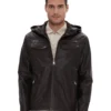 Dark Brown Men's Hooded Leather Jacket - Trendy Leather Jackets