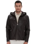 Dark Brown Men's Hooded Leather Jacket - Trendy Leather Jackets