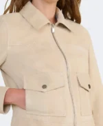 Isabella Beige Suede Jacket Closeup - Trendy Leather Jackets
