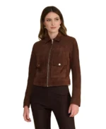 Isabella Dark Brown Suede Jacket - Trendy Leather Jackets