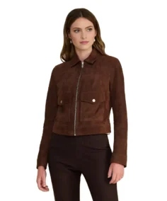 Isabella Dark Brown Suede Jacket - Trendy Leather Jackets