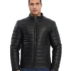 Jake Black Puffer Leather Jacket - Trendy Leather Jackets