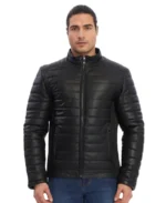 Jake Black Puffer Leather Jacket - Trendy Leather Jackets