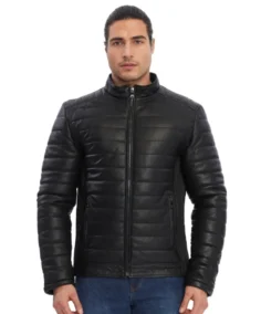 Jake Black Puffer Leather Jacket - Trendy Leather Jackets