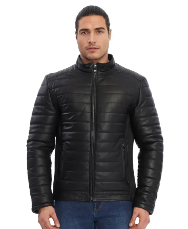 Jake Black Puffer Leather Jacket - Trendy Leather Jackets