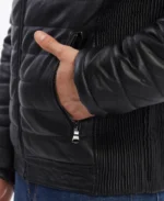 Jake Black Puffer Leather Jacket Pocket - Trendy Leather Jackets