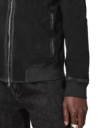 Kemble Black Suede Bomber Jacket Closeup - Trendy Leather Jackets