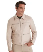 Marcus Cream Leather Jacket Front - Trendy Leather Jackets