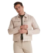 Marcus Cream Leather Jacket Front View - Trendy Leather Jackets