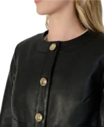 Margot Black Leather Jacket Closeup - Trendy Leather Jackets
