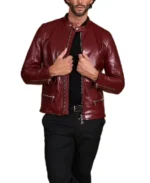 Men's Anchor Maroon Nappa Vegan Leather Jacket Front - Trendy Leather Jackets
