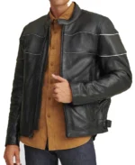 Men's Black Solid Biker Leather Jacket