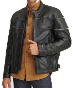 Men's Black Solid Biker Leather Jacket