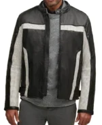 Men's Black and White Biker Real Leather Jacket - Trendy Leather Jackets