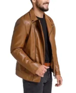 Men's Brown Perfecto Motorcycle Leather Jacket Side - Trendy Leather Jackets