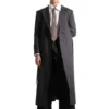 Men's Charcoal Black Pinstripe Long Coat - Trendy Leather Jackets