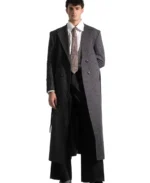 Men's Charcoal Black Pinstripe Long Coat - Trendy Leather Jackets