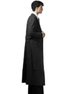 Men's Charcoal Black Pinstripe Long Coat Side - Trendy Leather Jackets