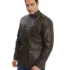 Men's Dark Brown Bomber Leather Jacket - Trendy Leather Jackets