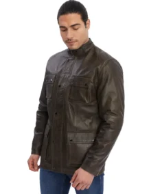 Men's Dark Brown Bomber Leather Jacket - Trendy Leather Jackets