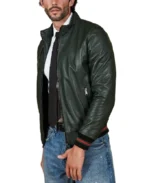 Men's Dark Green Natural Bomber Leather Jacket Side - Trendy Leather Jackets
