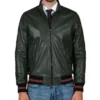 Men's Dark Green Natural Bomber Leather Jacket - Trendy Leather Jackets