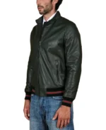 Men's Dark Green Natural Bomber Leather Jacket Side - Trendy Leather Jackets