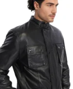 Men's Dax Black Leather Jacket Closeup - Trendy Leather Jackets