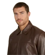 Men's Mason Leather Bomber Jacket Closeup - Trendy Leather Jackets