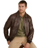 Men's Mason Leather Bomber Jacket Front - Trendy Leather Jackets