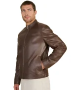 Men's Otis Dark Brown Leather Jacket Side - Trendy Leather Jackets