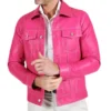 Men's Pink Fuchsia Natural Biker Leather Jacket - Trendy Leather Jackets