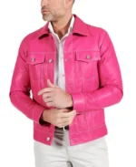 Men's Pink Fuchsia Natural Biker Leather Jacket - Trendy Leather Jackets