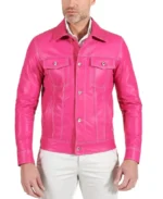 Men's Pink Fuchsia Natural Biker Leather Jacket Front - Trendy Leather Jackets