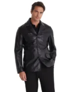 Men's Safari Black Leather Jacket Front - Trendy Leather Jackets